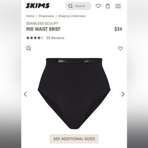 NWOT- SKIMS-SEAMLESS SCULPT MID WAIST BRIEF- 2XL/3XL- ONYX‎